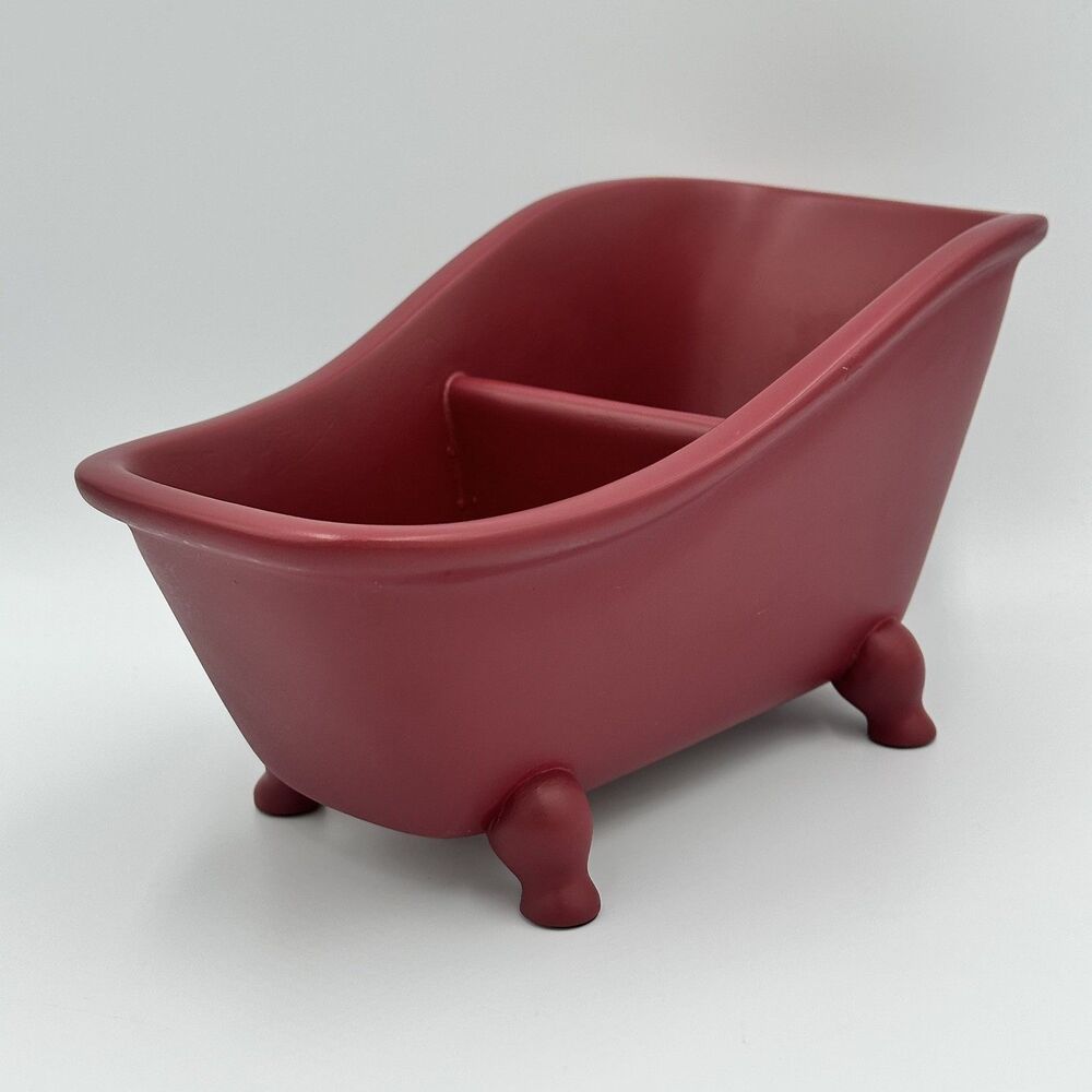 Red Ceramic Claw Foot Bath Tub• Soap Dish• Dog Bowl‎ • Planter • 10” X  5"
